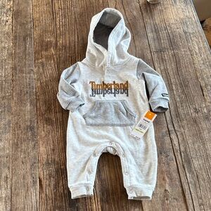 Timberland Gray and Brown Baby Hoodie Onesie 3-6 Months NWT